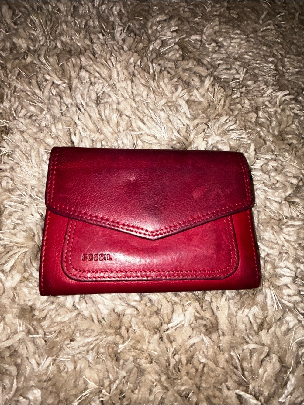 Fossil Red Leather Envelope-Style Wallet